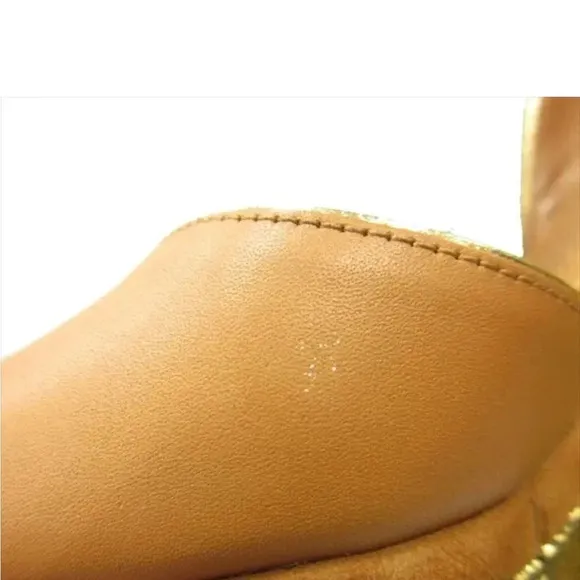 - Authentic Louis Vuitton Tan Leather Metallic Wedge Sandals Size 38