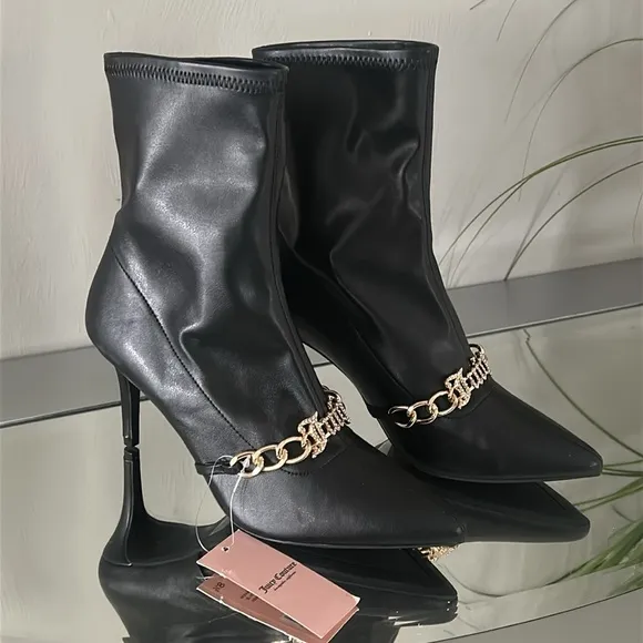 🆕 JUICY COUTURE Women's Tommi Booties Black Gold NWT Women’s size 8.5