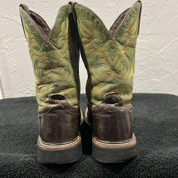 🔥🔥 JUSTIN STAMPEDE 11&quot; WESTERN WORK COWBOY BOOTS Brown / Green - Men’s Size 8D