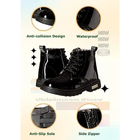 ⭐ Little Girls Waterproof Ankle Combat Boots Toddler Lace Up Side Zipper