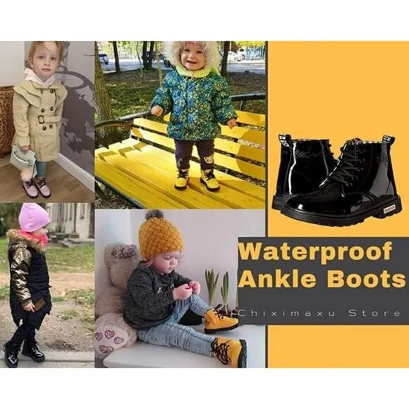 ⭐ Little Girls Waterproof Ankle Combat Boots Toddler Lace Up Side Zipper