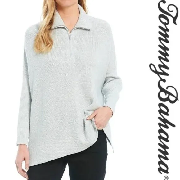 🎩🗝️ NWT $118 SILVER Tommy Bahama Sparkle Bonita Pullover Sweater - S/M, L/XL