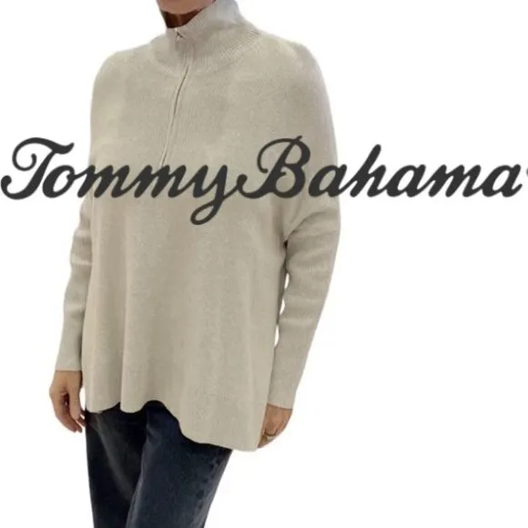 🎩🗝️ NWT $118 SILVER Tommy Bahama Sparkle Bonita Pullover Sweater - S/M, L/XL