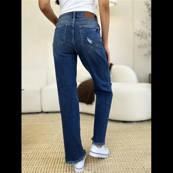 🔥 NWT 💙 Judy Blue Mid Rise Distressed Raw Hem Jeans, Stretchy, Comfy, Stylish