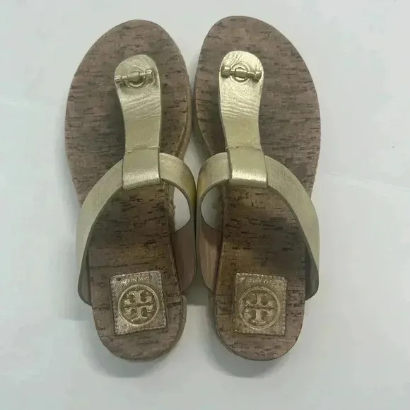 • Tory Burch • Women’s T Strap Birkenstock Style Sandals Gold / Brown 8