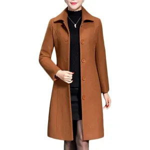💫 Women Brown Long Trench Coat Wool Winter Thick Front Button Walker Coats