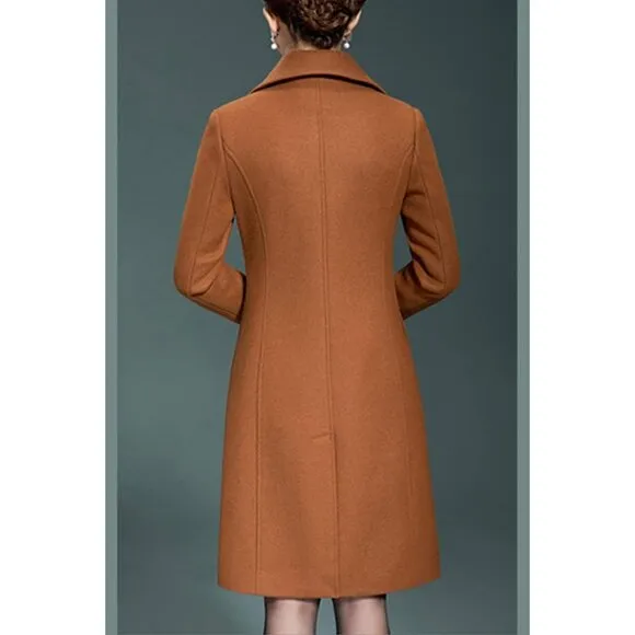 💫 Women Brown Long Trench Coat Wool Winter Thick Front Button Walker Coats