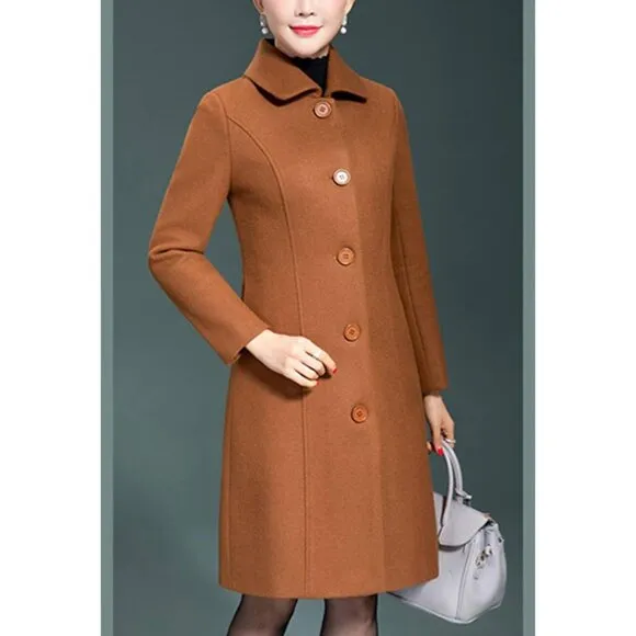 💫 Women Brown Long Trench Coat Wool Winter Thick Front Button Walker Coats