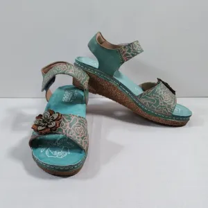 05400 L'Artiste by Spring Step teal &quot;Cuteness&quot; leather Sandals 40 9 NIB