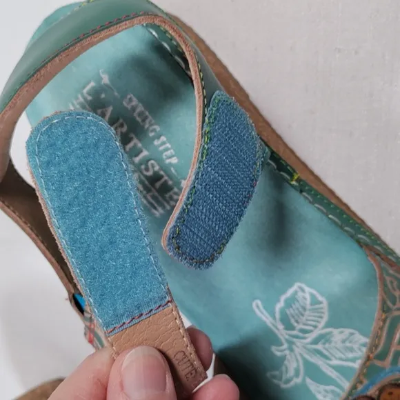 05400 L'Artiste by Spring Step teal &quot;Cuteness&quot; leather Sandals 40 9 NIB
