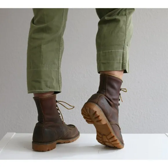 1960's Vintage Lace up Leather Work Boots ~ Men's 6-1/2 to 7 Women's 8 to 8.5