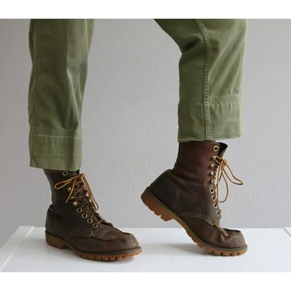 1960's Vintage Lace up Leather Work Boots ~ Men's 6-1/2 to 7 Women's 8 to 8.5