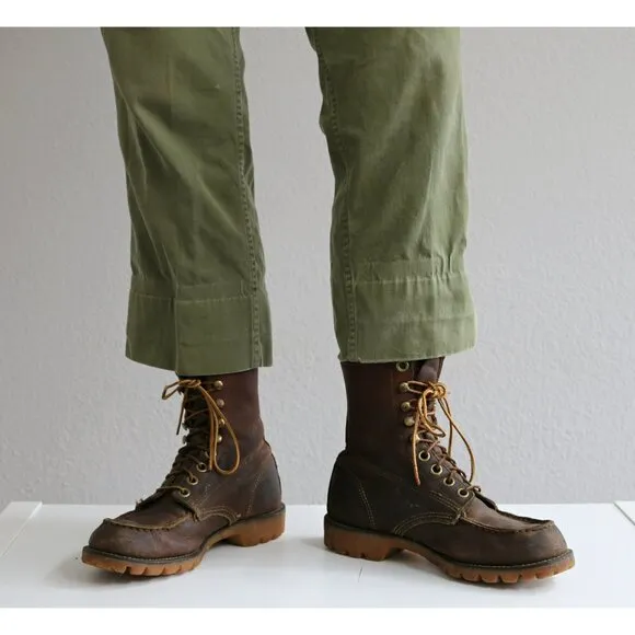 1960's Vintage Lace up Leather Work Boots ~ Men's 6-1/2 to 7 Women's 8 to 8.5