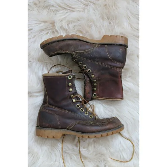 1960's Vintage Lace up Leather Work Boots ~ Men's 6-1/2 to 7 Women's 8 to 8.5