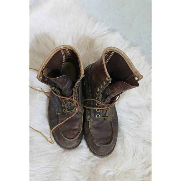 1960's Vintage Lace up Leather Work Boots ~ Men's 6-1/2 to 7 Women's 8 to 8.5