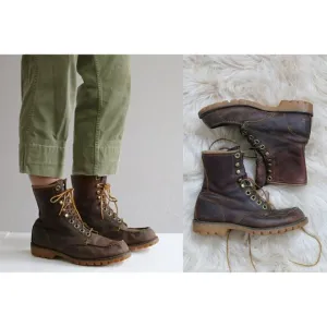 1960's Vintage Lace up Leather Work Boots ~ Men's 6-1/2 to 7 Women's 8 to 8.5