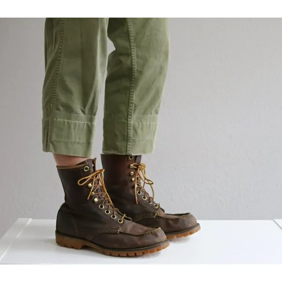 1960's Vintage Lace up Leather Work Boots ~ Men's 6-1/2 to 7 Women's 8 to 8.5