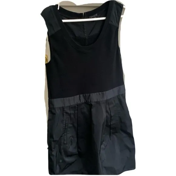 $298 Theory Mini Dress Wool / Taffeta Sleeveless Little Black  Dress 8