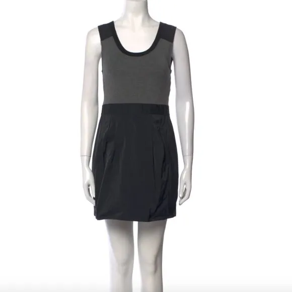 $298 Theory Mini Dress Wool / Taffeta Sleeveless Little Black  Dress 8