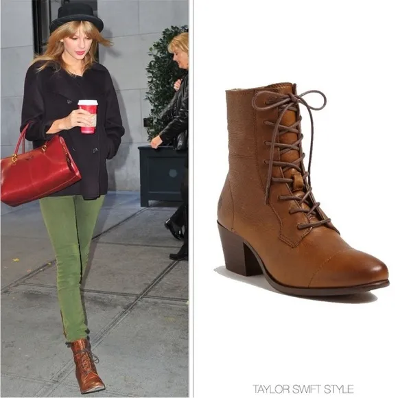 $365 Frye Courtney Brown Leather Lace Up Low Heeled Comfy Casual Ankle Bootie
