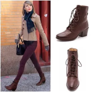 $365 Frye Courtney Brown Leather Lace Up Low Heeled Comfy Casual Ankle Bootie
