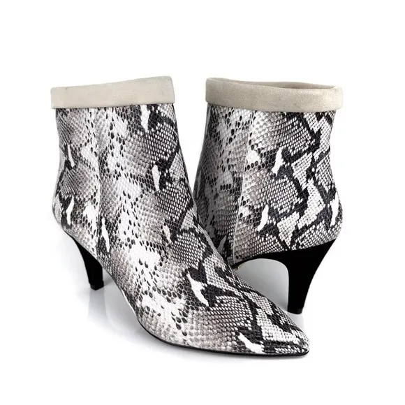 42 Gold Ojai Snakeskin Print Pointed Toe Heeled Leather Ankle Boot-Size 6.5 NWOB