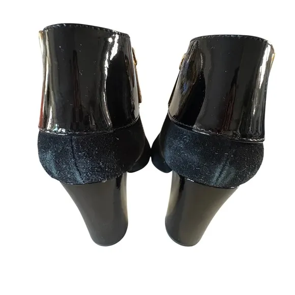 $450 TORY BURCH Harper Booties Black Suede Patent Leather Ankle Boots SIZE 6M