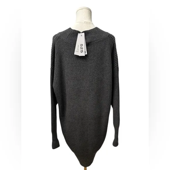 525 AMERICA Ellie Cotton V Neck Dress in Charcoal Heather Gray Women Size XS NWT