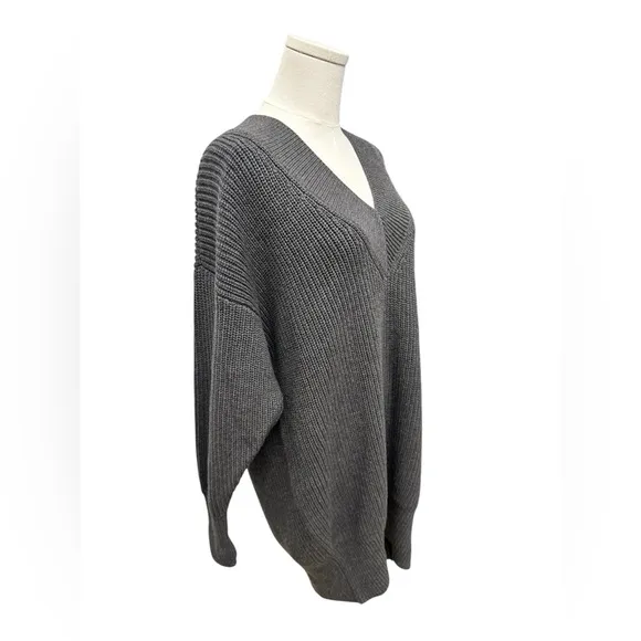 525 AMERICA Ellie Cotton V Neck Dress in Charcoal Heather Gray Women Size XS NWT