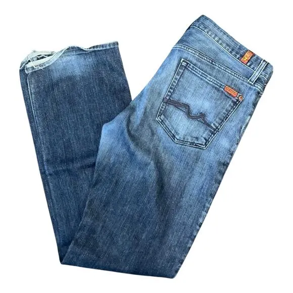 7 For All Mankind Men's Distressed Straight Leg Denim Jeans Button Fly Size 36