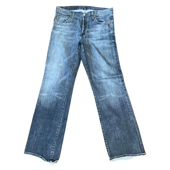 7 For All Mankind Men's Distressed Straight Leg Denim Jeans Button Fly Size 36