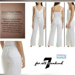 7 For All Mankind White Cowboy Carter Beyoncé Overalls Jumpsuit Denim Slimming