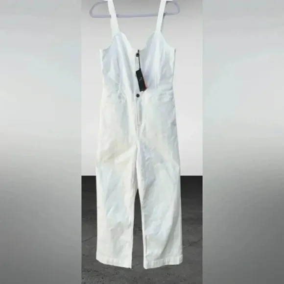 7 For All Mankind White Cowboy Carter Beyoncé Overalls Jumpsuit Slimming Large