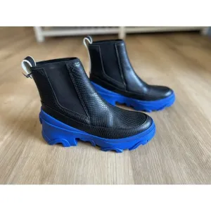 7.5🔖 SOREL Black Cobalt Blue Waterproof Brex Heeled Chelsea Leather Booties