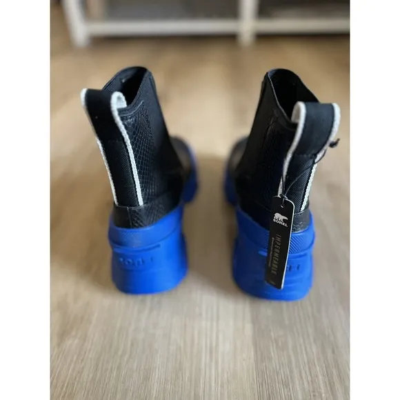 7.5🔖 SOREL Black Cobalt Blue Waterproof Brex Heeled Chelsea Leather Booties