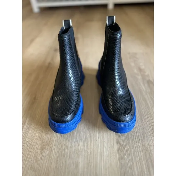 7.5🔖 SOREL Black Cobalt Blue Waterproof Brex Heeled Chelsea Leather Booties