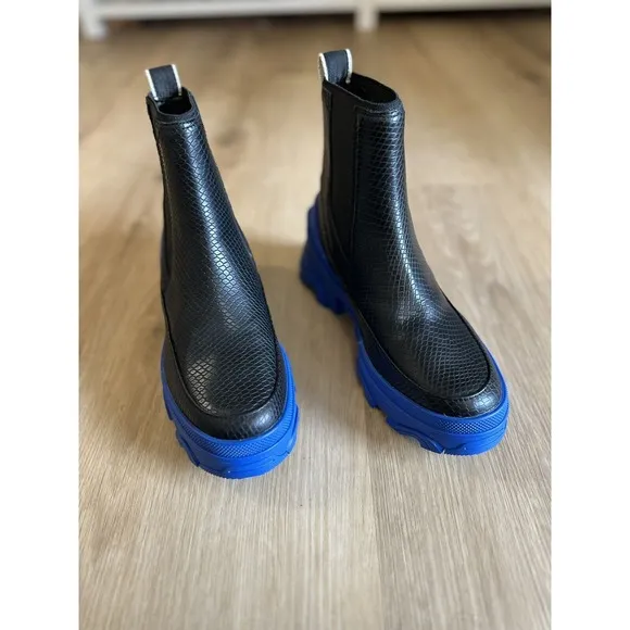 7.5🔖 SOREL Black Cobalt Blue Waterproof Brex Heeled Chelsea Leather Booties