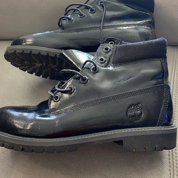 7Y  Girls Youth Kids Timberland Premium Waterproof Boots Patent Leather Black