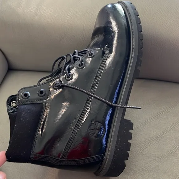 7Y  Girls Youth Kids Timberland Premium Waterproof Boots Patent Leather Black