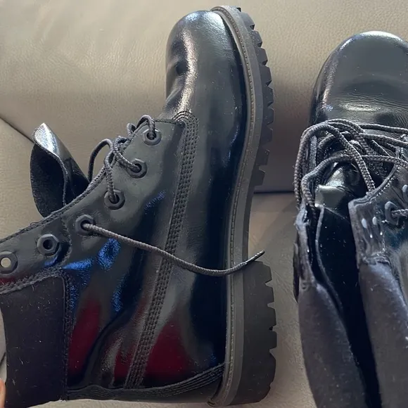 7Y  Girls Youth Kids Timberland Premium Waterproof Boots Patent Leather Black