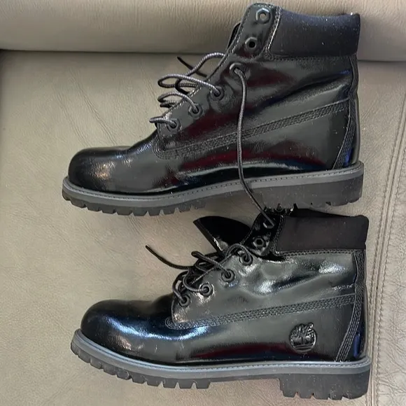 7Y  Girls Youth Kids Timberland Premium Waterproof Boots Patent Leather Black