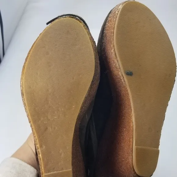 80  anthropologie brown suede blue tie wedge crepe sole booties 6.5