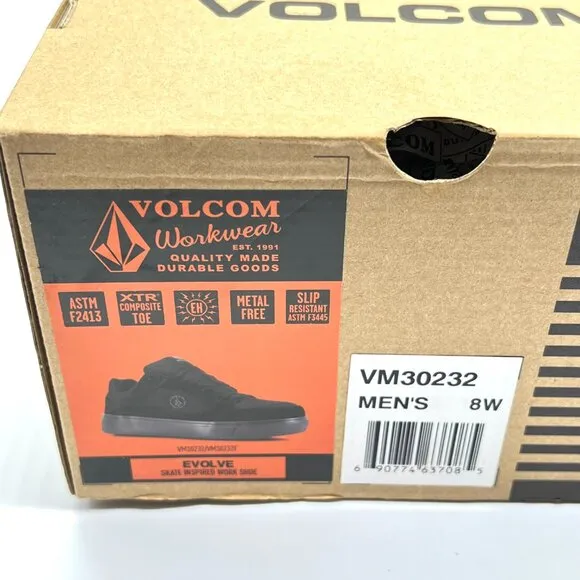 8W 8 WIDE WIDTH Volcom Black Leather Comp Toe Safety Work Shoes Sneakers