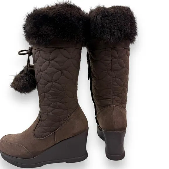 90's REPORT flower of life knee high platform wedge winter boots