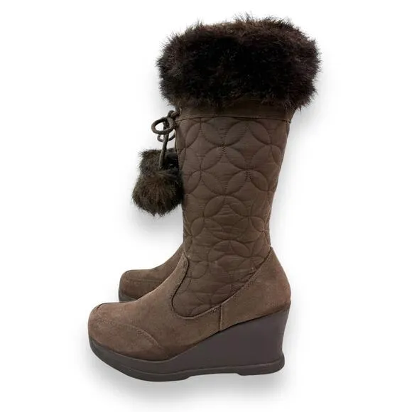 90's REPORT flower of life knee high platform wedge winter boots
