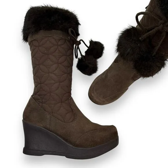 90's REPORT flower of life knee high platform wedge winter boots