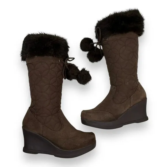 90's REPORT flower of life knee high platform wedge winter boots