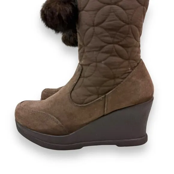 90's REPORT flower of life knee high platform wedge winter boots