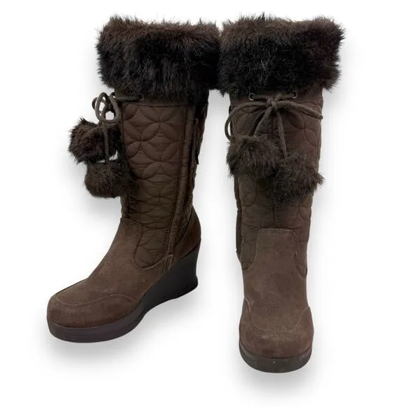 90's REPORT flower of life knee high platform wedge winter boots