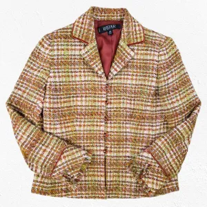 90s Vintage Kasper Multicolor Tweed Classic Skirt Suit Size 4P Blazer Skirt Set